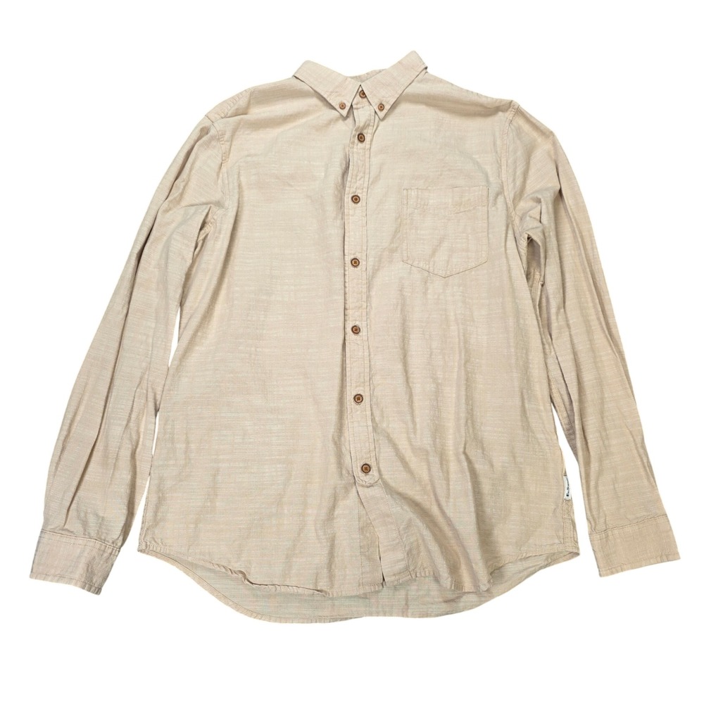 Ben Sherman Slub Texture Button Down Shirt Men's Size Large Beige Long Sleeve